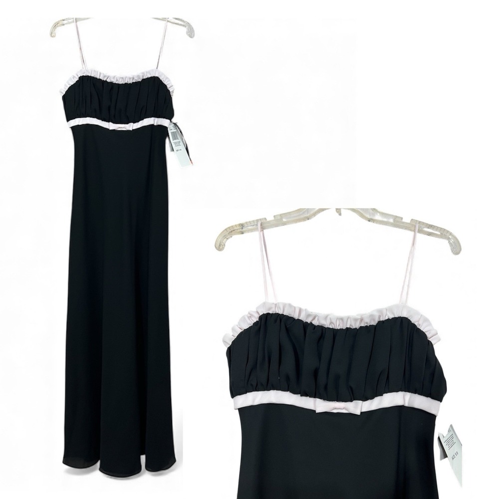 Vtg Y2K Morgan & Co Maxi Dress 5/6 Black Pink Trim Bow Prom Formal Coquette NWT